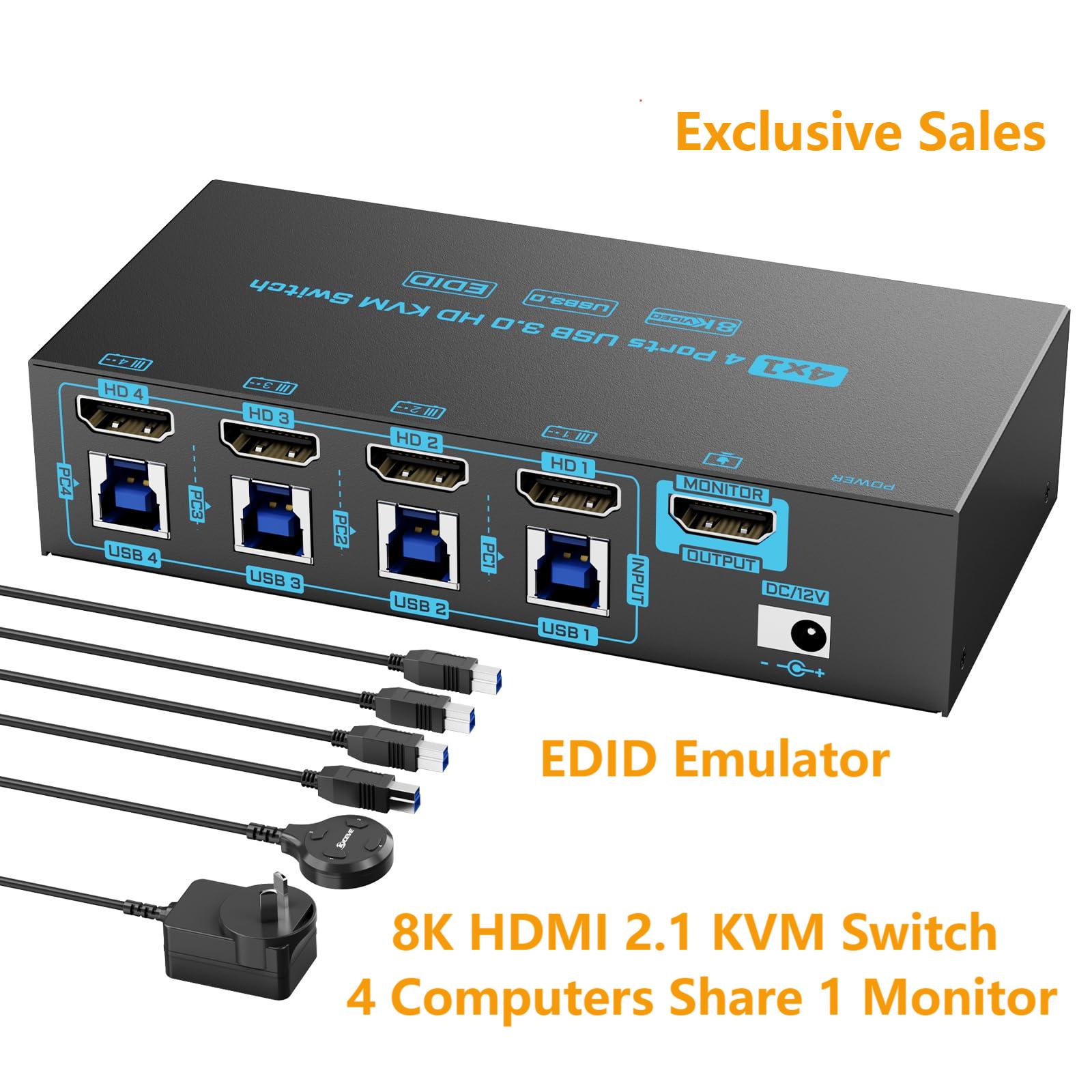 Photography With Mobile - 8K/4K HDMI KVM 스위치 4포트 USB3.0
