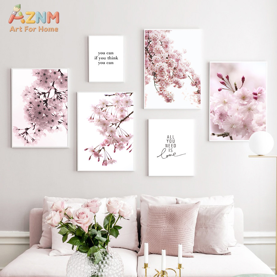 AZNM 핑크 벚꽃 캔버스 벽 예술, 꽃 사진 및 영감 - Photography Quotes 리뷰 및 가격