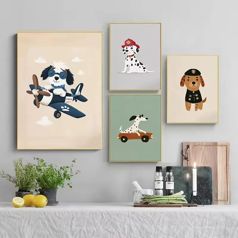 다채로운 만화 개 그림 포스터 캔버스 회화 귀여운 동물 - Photography Types 리뷰 및 가격