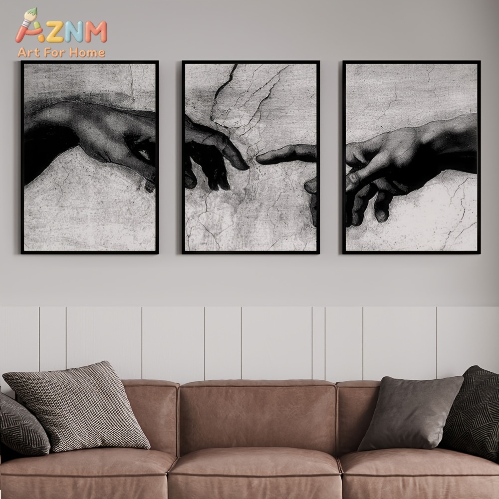 3PCS 블랙 화이트 아담의 손 제작 그림 캔버스 벽  - Photography Kit 리뷰 및 가격